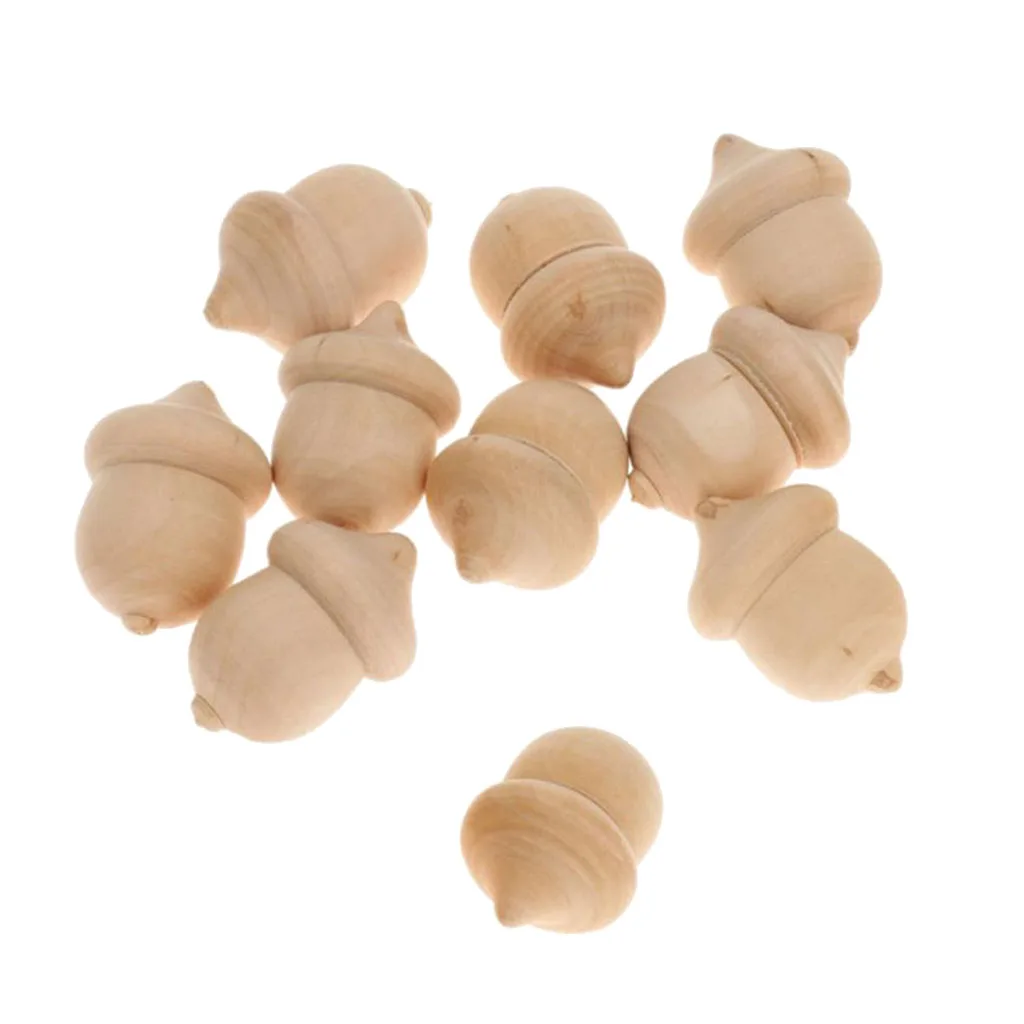 10x Wooden Peg Dolls Acorn Snowman Tree Unfinished Paint Stain DIY Crafts