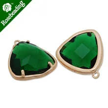 15x15mm matt gold plated framed glass,Faceted glass,emerald,connectors,gemstone bezel,Sold 5pcs/lot-C4173