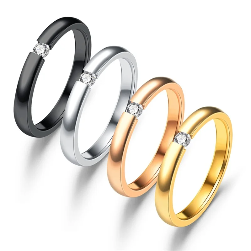 

Width 4mm Size 5.5-14 Classic Titanium Steel Black Silver Gold Wedding Rings For wen High Quality Engagement Jewelry Accessories