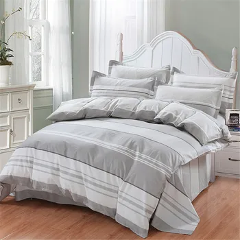

Simple style Fashion Printed gray white stripe Bedding set 100% Cotton Quality Adult Children's duvet cover set flat sheet soft