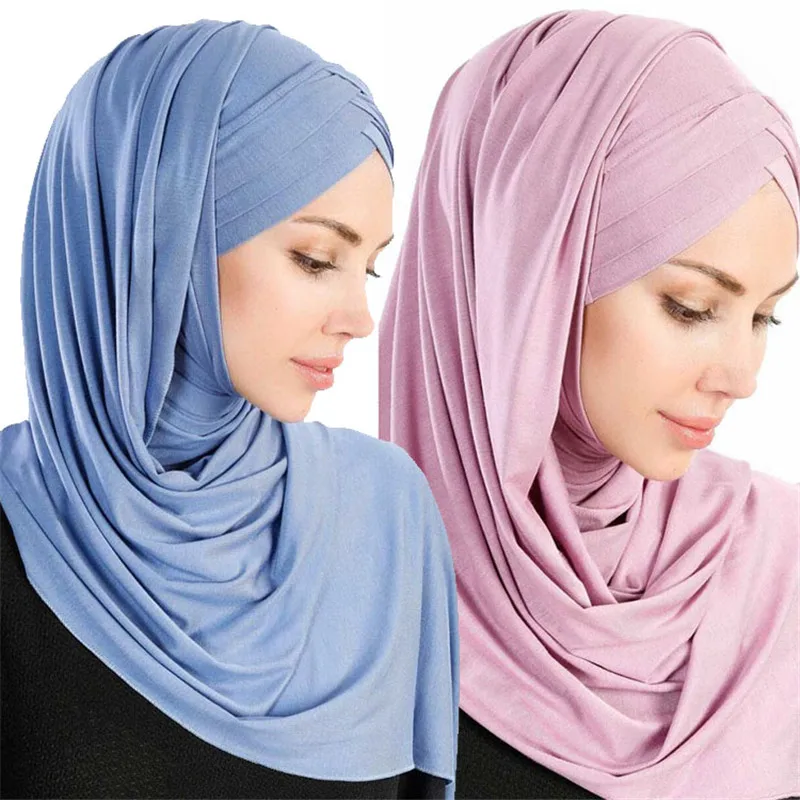 women plain bubble cotton jersey scarf Head hijab wrap solid instant shawls foulard femme muslim hijabs store ready to wear