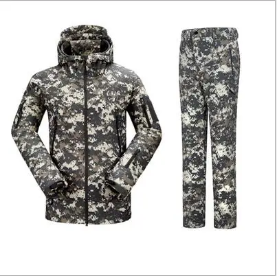Мужская Уличная одежда для охоты, уличные водонепроницаемые мужские костюмы с капюшоном, куртка и штаны, армейские военные флисовые костюмы - Цвет: 3