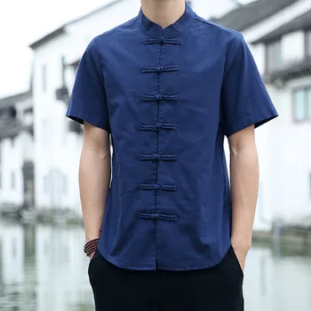 

2019 Summer New Men Shirt Fashion Chinese style Linen Slim Fit Casual Short Sleeves Shirt Camisa Social Business Dress Shirts