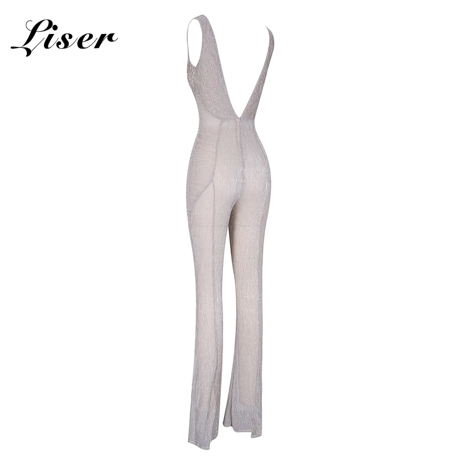 Lurex-Ocstrade-Alta-Qualidade-Da-Moda-2018-Mulheres-Bege-Kickflare-Club-Party-Sexy-Mergulho-Profundo-Decote