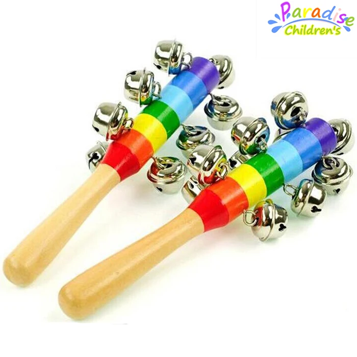 Length18cm Colorful wooden baby rattles baby toys funny toys Music Early Enlightenment toys