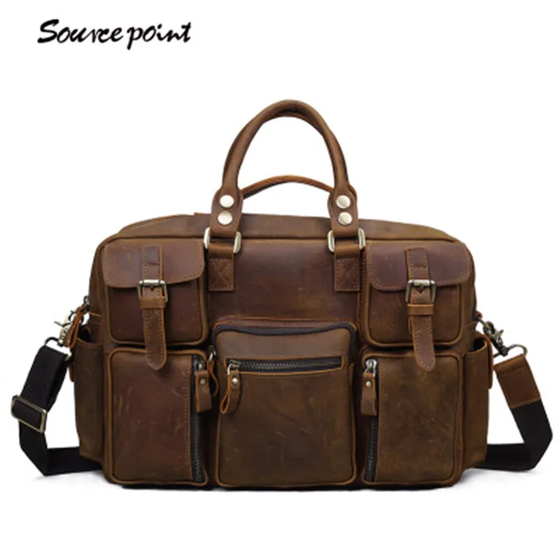 SOURCE POINT Hot Sale Vintage Genuine Leather Crazy Horse Big Capacity Male Handbags Travel Bags ...