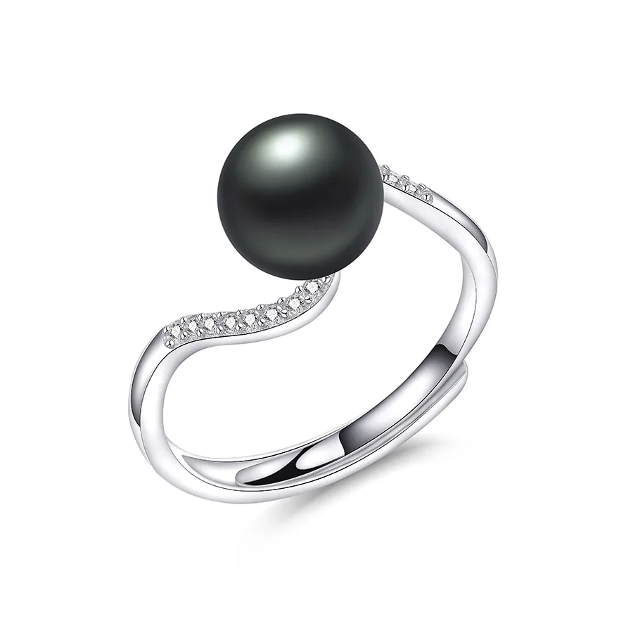 black pearl Свадебные Кольца из стерлингового серебра 925 для женщин натуральный пресноводный жемчуг ювелирные изделия Модные Твердые серебряные обручальные кольца Lindo - Цвет камня: black pearl