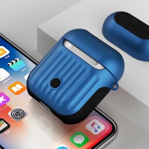 Роскошный силиконовый чехол для наушников для Airpods Чехлы мягкие из кожи TPU+ PC Броня чехол для Apple Airpods зарядка коробка Защитная крышка сумки - Цвет: Blue