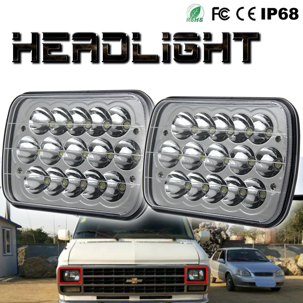 

7''x6\ 45w CREE LED Headlights Crystal Clear Chrome H4 HID Light Bulbs White 6500K IP68 Pair