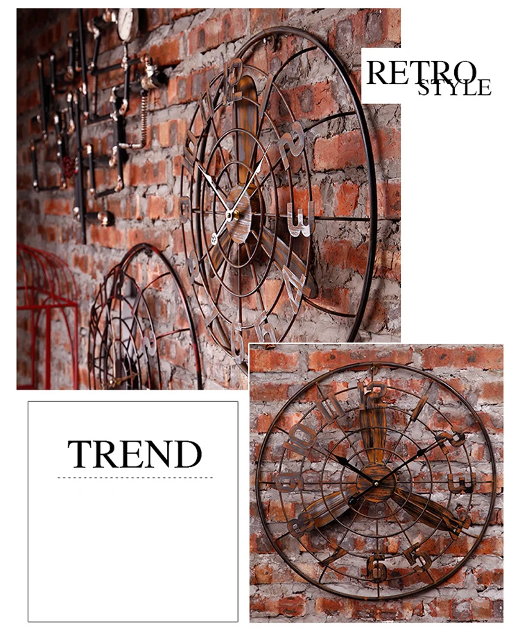 fan design decorative vintage retro metal industrial wall clock (4)