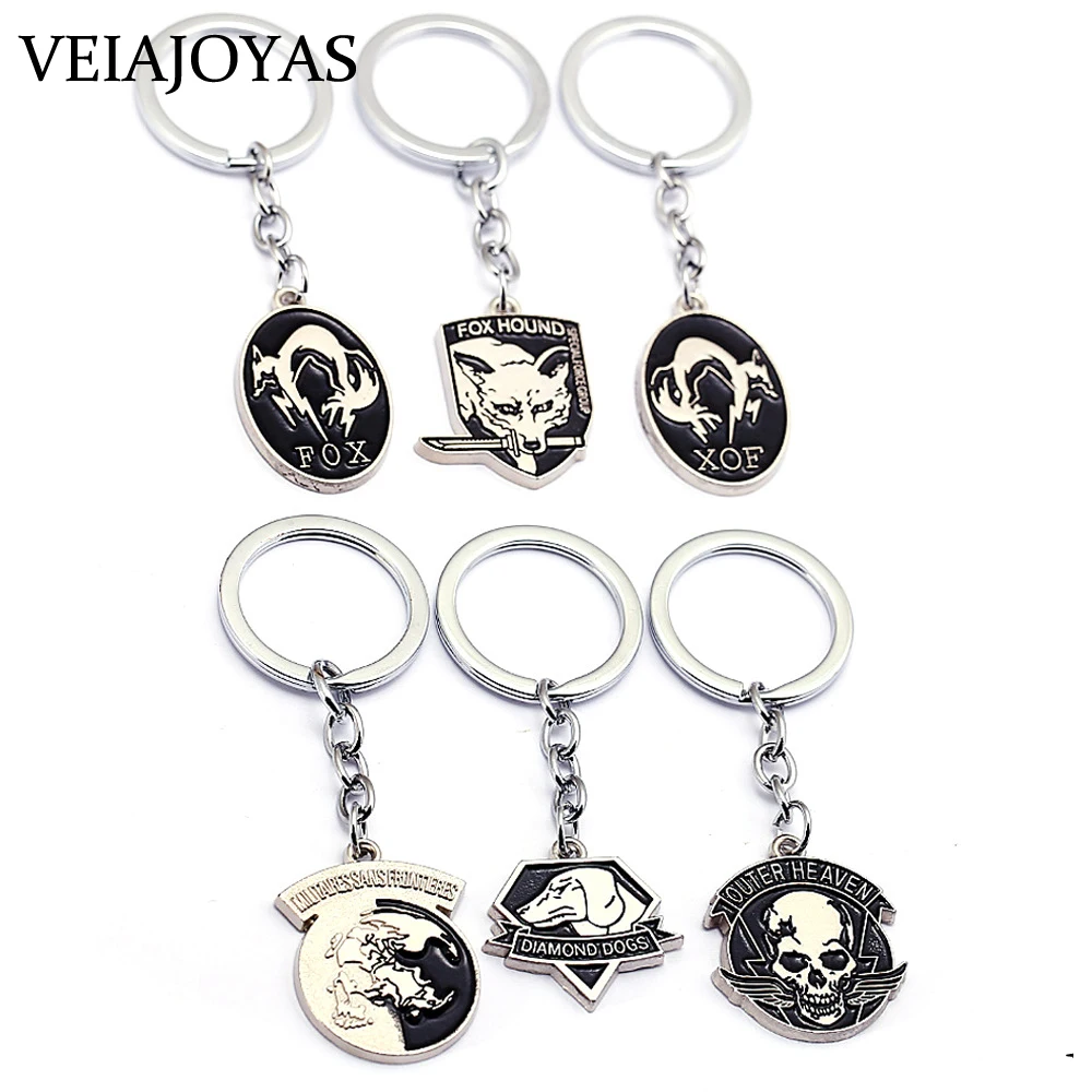 

Game Metal Gear Solid 5 Keychains Fox Hound Outer Heaven llaveros Metal Key Chain Skull Animal Game Souvenir Mens Charms Jewelry