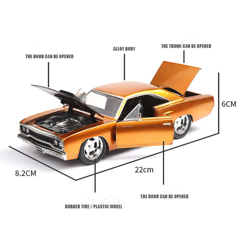 1:24, Плимут, модель дорожного автомобиля, игрушки, форсаж, 8, американская мышечная машина, литая под давлением, металлическая, четыре двери, открытая, легированная игрушка, модель автомобиля