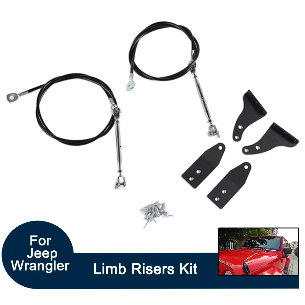 

Set For Jeep Wrangler TJ 1997-2006 Limb Risers Kit Hood Protective Sub-line Branches Iron+Stainless Steel 6pcs Black Car Styling