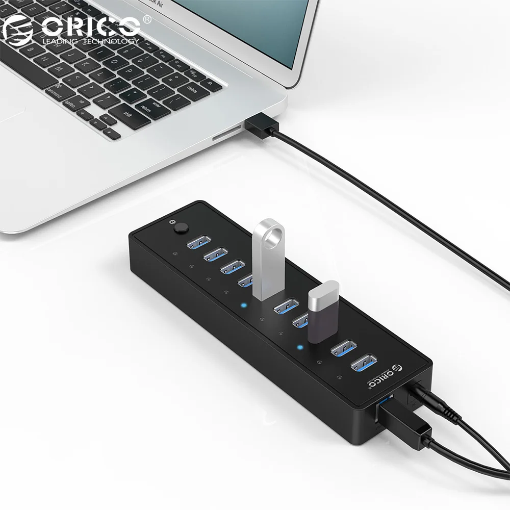 

ORICO P10-U3 10 Port USB 3.0 HUB With 3.3Ft / 1M USB3.0 Cable VL812 Chipsets And Power Adapter - Black