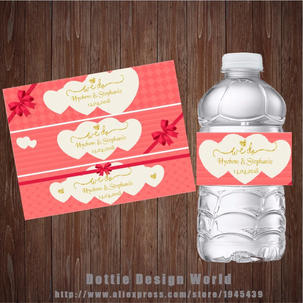 

20 pcs/lot Custom Heart Water Bottle Labels Candy Bar wrapper Wedding Bridal Baby shower Birthday Hen Party decoration sticker