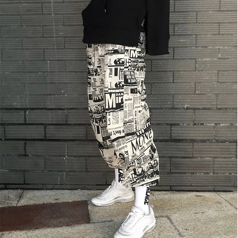 AELFRIC дизайн брюки с газетным принтом хип-хоп мужские спортивные штаны модные летние шаровары Swag джоггеры уличная одежда GB02