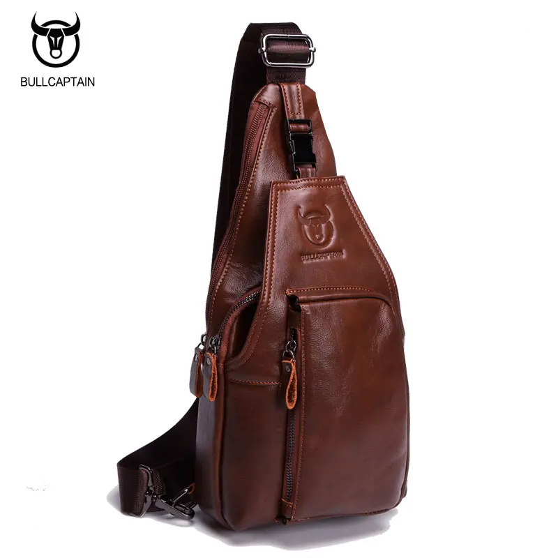 

Bullcaptain 2018 Men Fashion Genuine Leather Large Capacity Men Leather Chest Bag Vintage Travel Fashion Crossbody Shoulder Bag