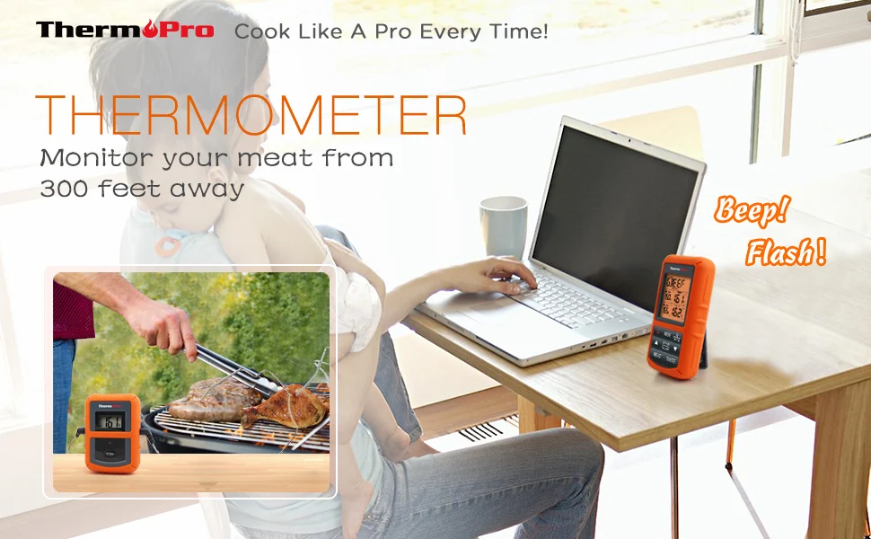 ThermoPro Digital TP-08 Remote Smoker Dual Probe Wireless Meat BBQ Thermometer