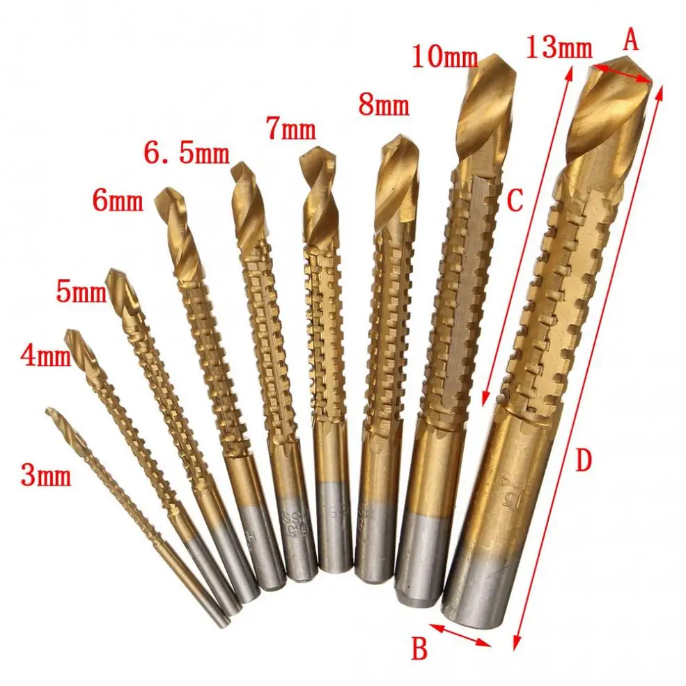 9 Pcs Titanium HSS Drill & Saw Bit Set Cutting Carpenter Wood Metal 3-13mm Power Tool Accessories