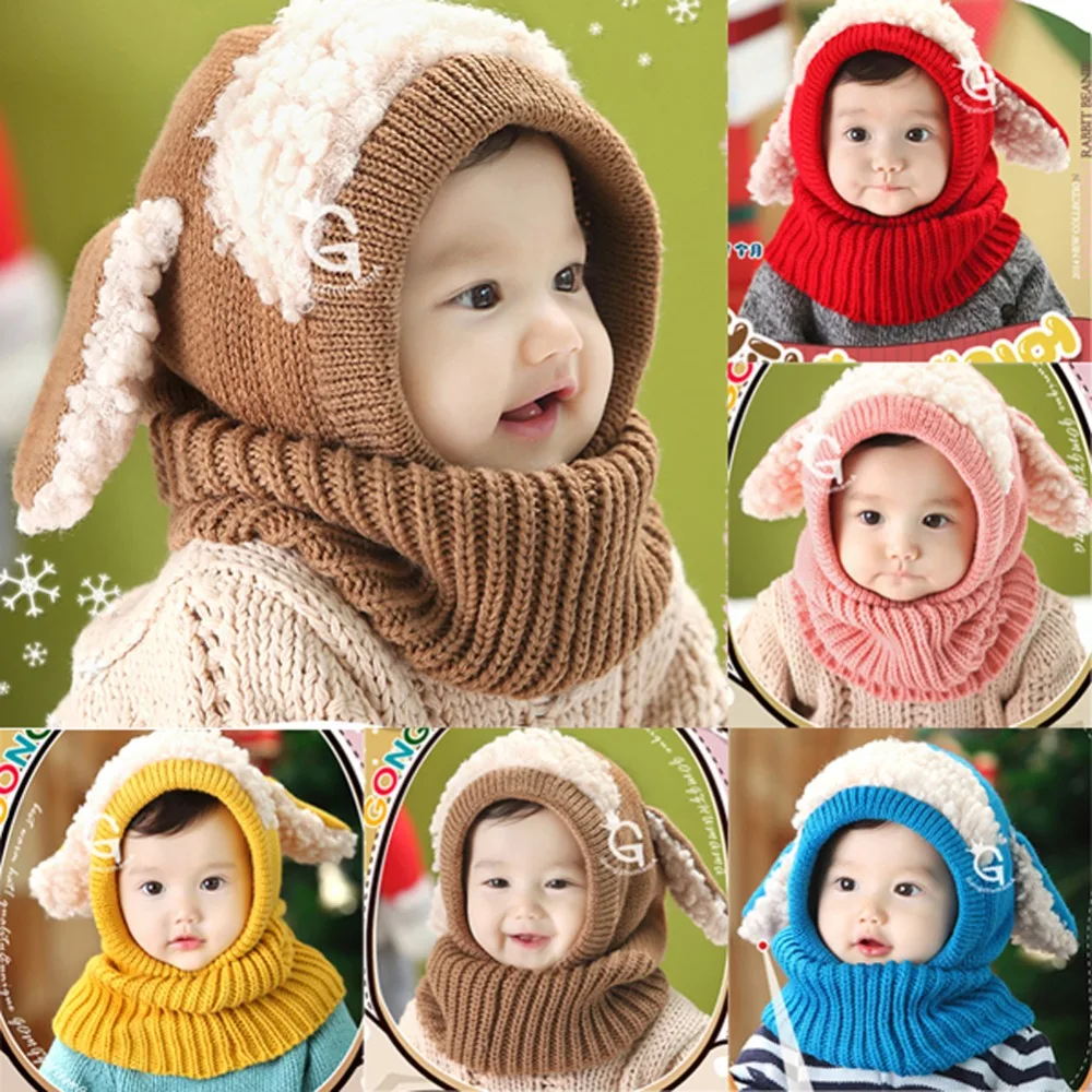 

Winter Baby Kids Girls Boys Warm Woolen Coif Hood Scarf Scarves Caps Hats