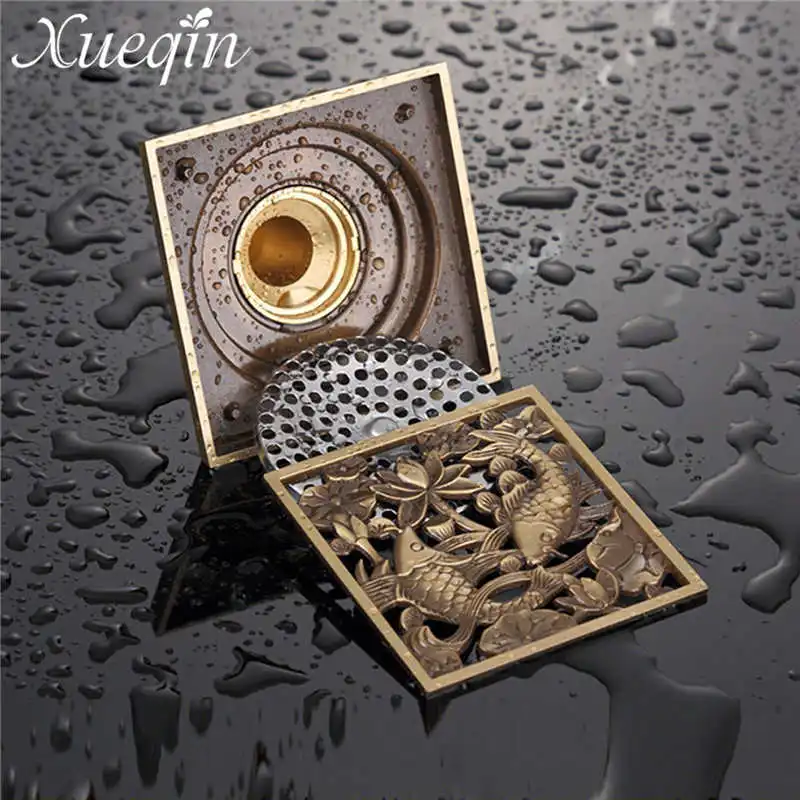 Xueqin Quadrado Chuveiro de Bronze Antigo Banheiro Dreno de Assoalho de Resíduos do Filtro de Água de Inserção Telha 10X10X4.5 cm Banheiro Acessórios pia