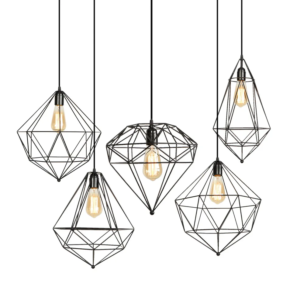  Retro modern decorative black cage E27 pendant lamp iron simple retro kitchen hanging lamp cafe bed - 33033873014
