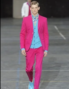 

New Style Groomsmen Notch Lapel Groom Tuxedos 2017 Hot Pink Men Suits Two Buttons Wedding Best Man (Jacket+Pants+Tie)
