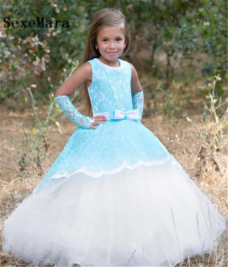 

Blue Lace New Customized Flower Girl dresses for Mint Wedding Princess Dress Girls Party Birthday Dress Special occasion