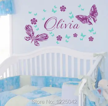 

Custom Personalised Name Butterflies Flowers Wall Art Sticker Kids Nursery Decor
