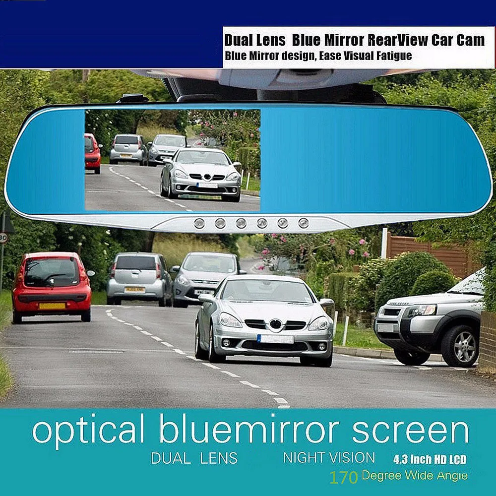 

4.3 Full HD 1080P Auto Car DVR Rearview Mirrors Camera Video Recorder Dash Cam Card Up to 32Gb HDMI night vision Russian