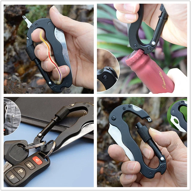 5 in 1 Multi Tool Carabiner Hook Buckle Lock Screwdriver Knife Outdoor Sports Camping Climbing Self Defense Survival Gear 4