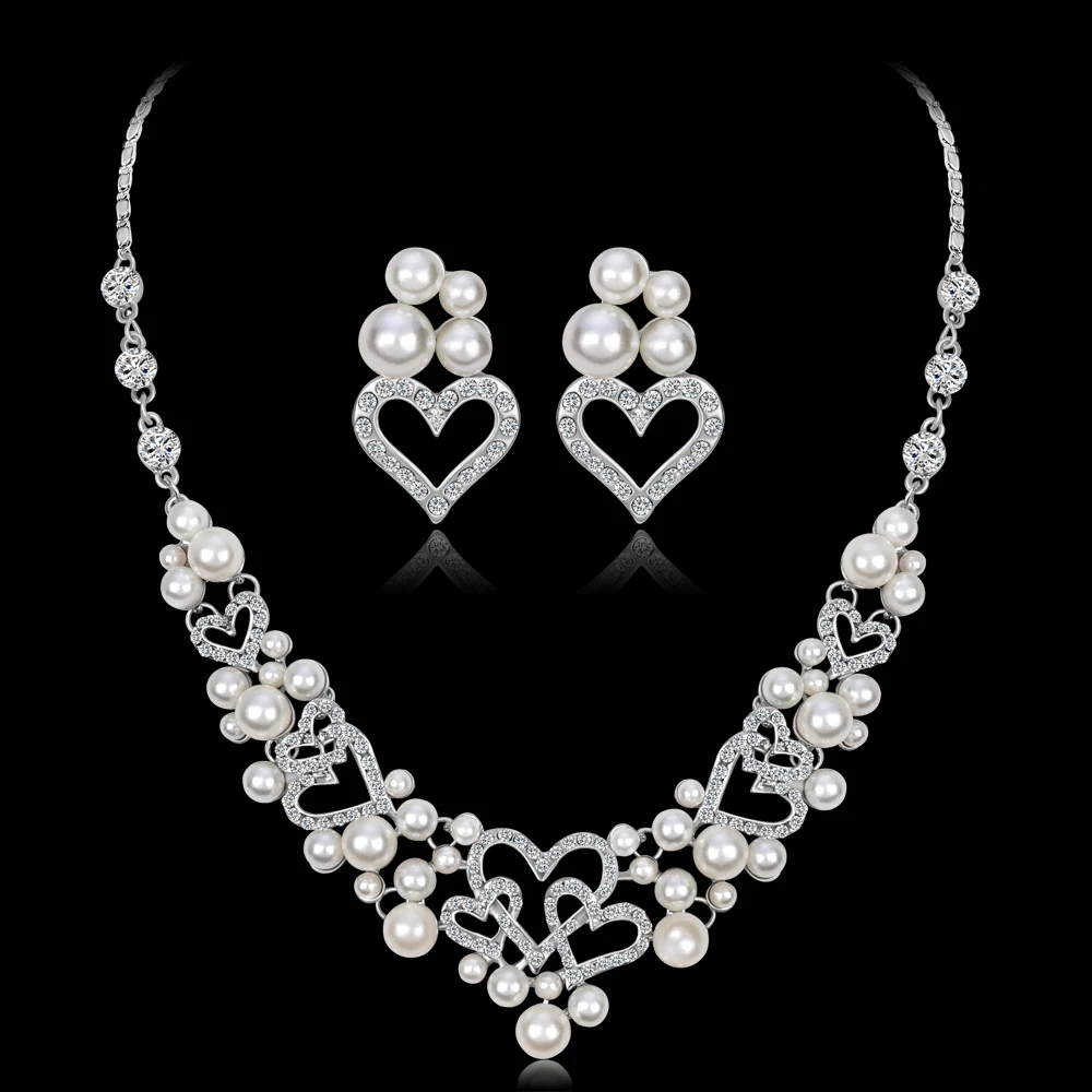 Silver Wedding Jewelry Sets Decoration Crystal Flower Bridal Jewelry