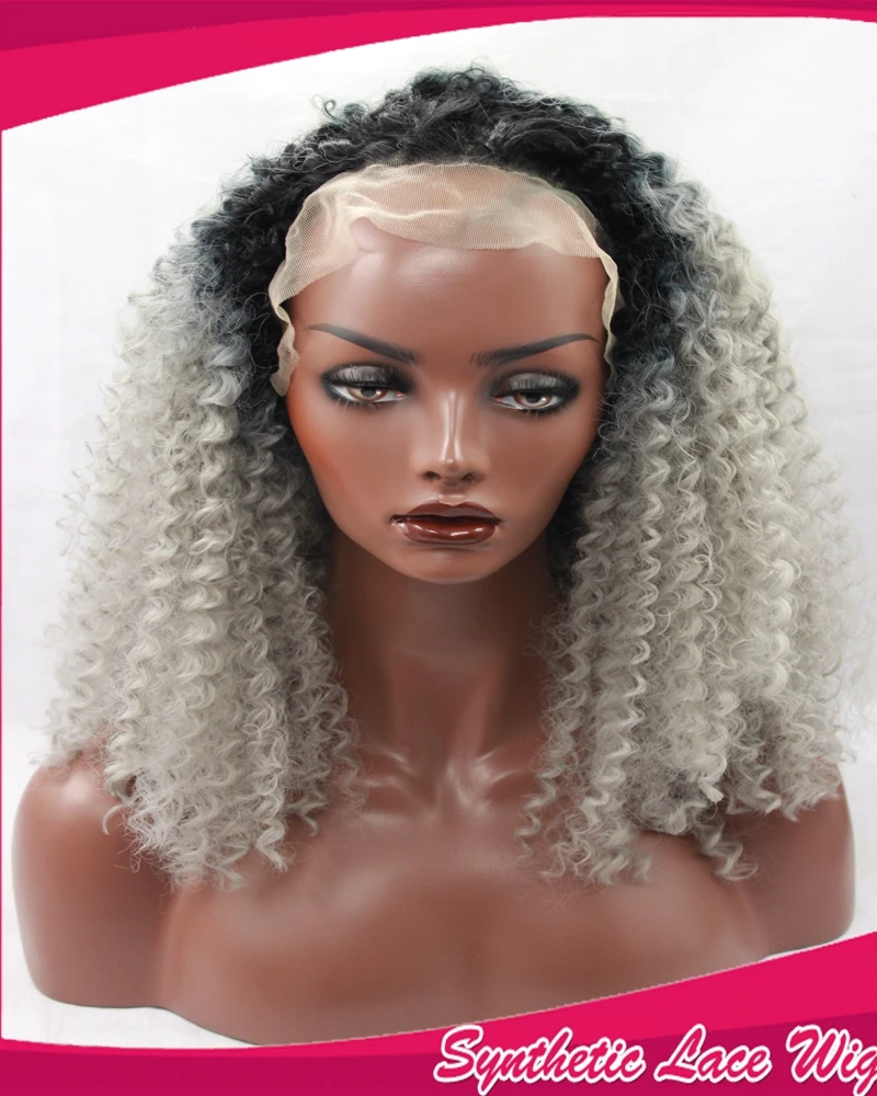 high quality grey ombre wig long gray curly wigs synthetic lace front
