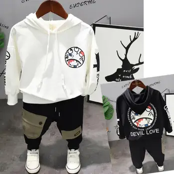 

Hot Spring and Autumn Set 2019 New Boy Cartoon Letter Hooded Sweater + Pocket Pants Two-piece Boys Clothes Set