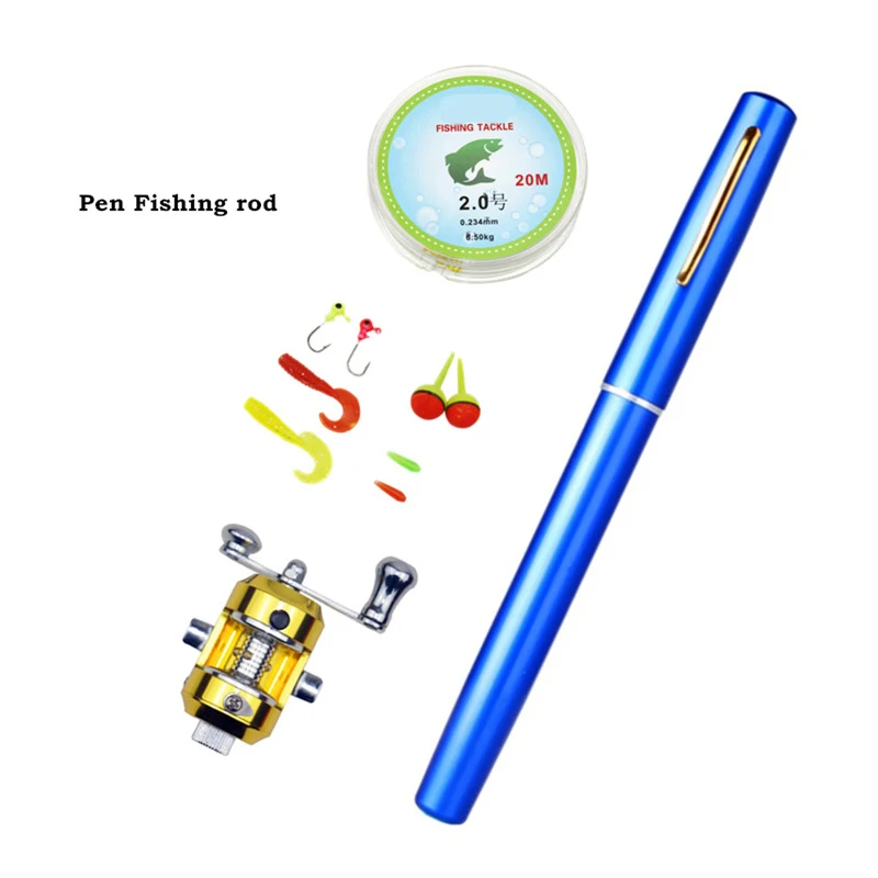 الصيد قضيب بكرة كومبو مجموعة البسيطة تلسكوبي المحمولة جيب + 1.6 متر القلم قصبة الصيد القطب + سبائك بكرة + السحر الطعوم + الرقصة خطاف أداة كيت