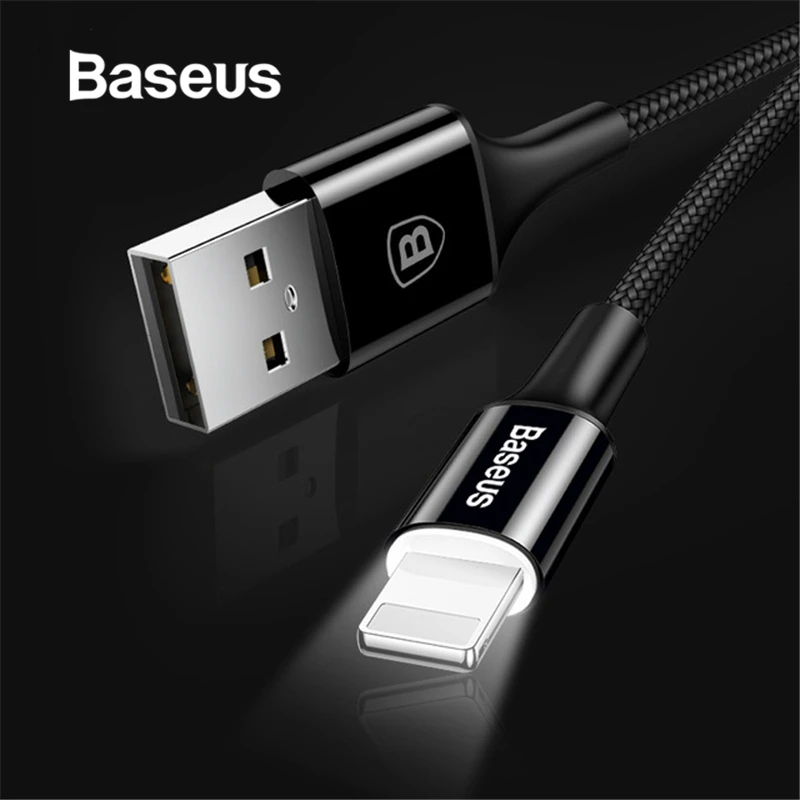 Baseus LED الإضاءة كابل الشاحن ل فون X 8 7 كابل يو اس بي ل فون باد سريع شحن كابل الشاحن المحمول الهاتف كابل بيانات