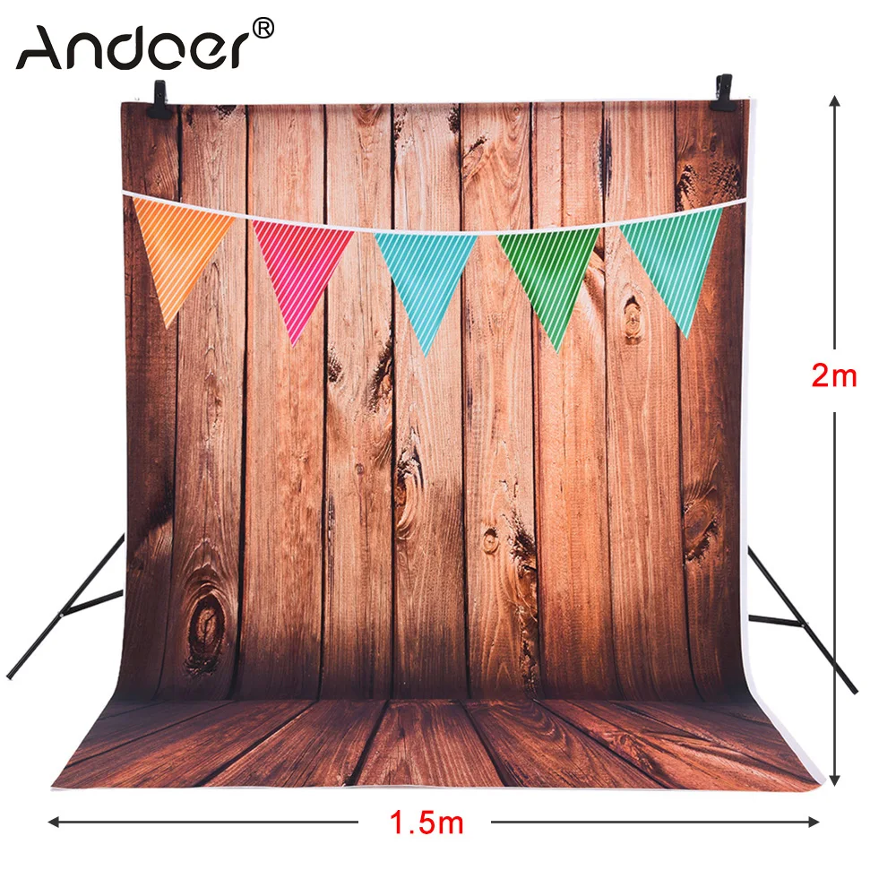 

Andoer 1.5 * 2m Photography Background Backdrop Wooden Wall Colorful Flag Pattern for Kids Baby Photo Studio Portrait Shooting