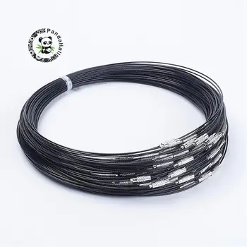 

Steel Wire Necklace Cord, Nice for DIY Jewelry Making, with Brass Screw Clasp, Black, 17.5"; 1mm; clasp: 12x4mm