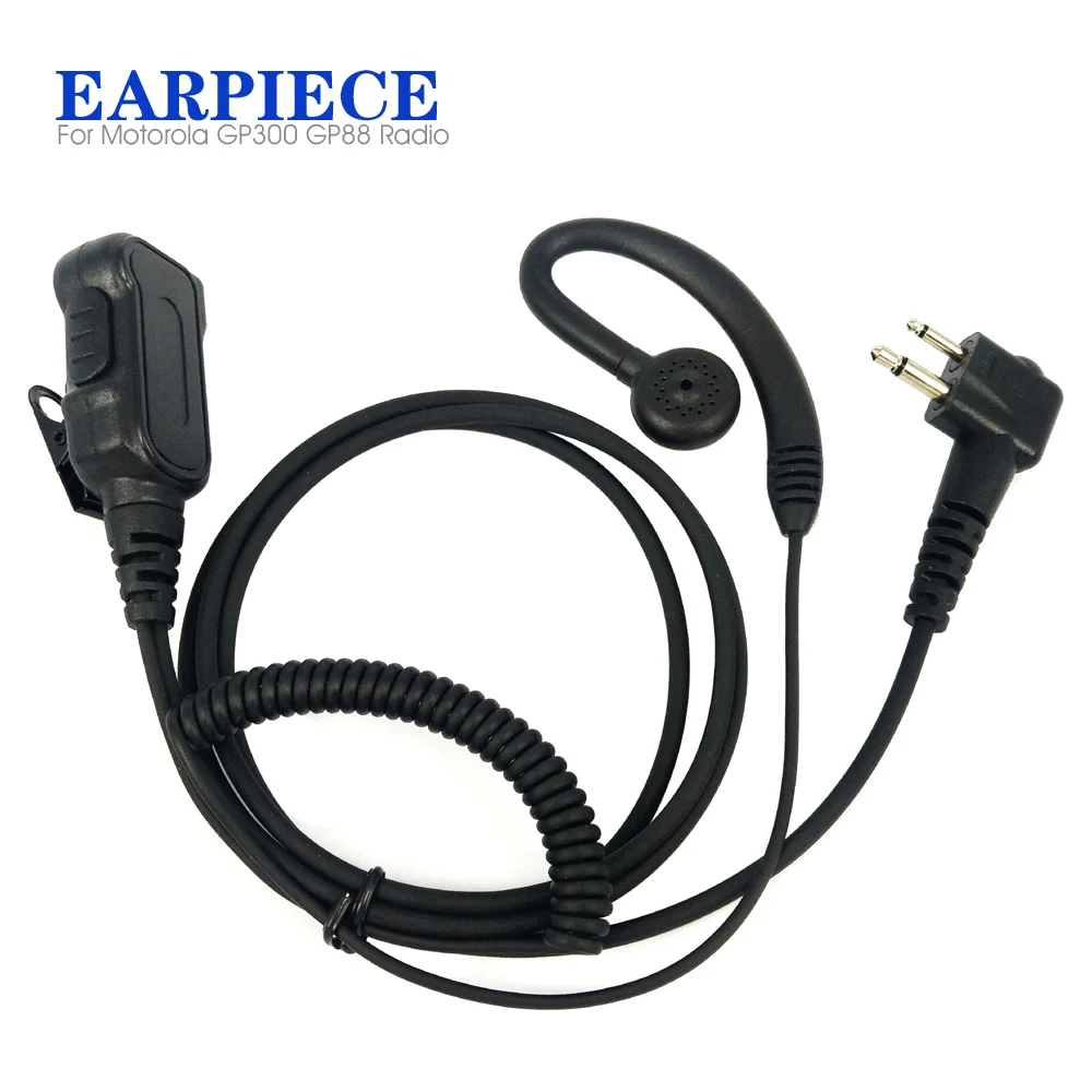 2 Pin Big PTT Knob Curve Earpiece Mic For Motorola Walkie Talkie 00