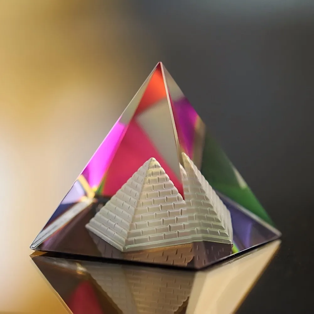  H&D 3.5'' Egypt Egyptian Natural Multi Color Crystal Pyramid Home Desk Decor Gift Living Room Decor