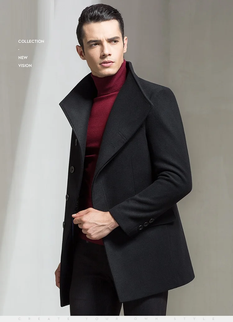BATMO Новое поступление зимняя высококачественная шерстяная Повседневная Мужская Тренч, модные шерстяные куртки, большие размеры 6855 - Цвет: Черный