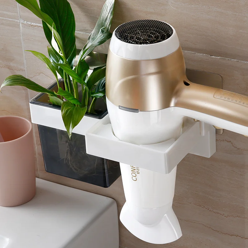 

Wall Mounted Hair Dryer storage Holder Hair Care Tools Rack Organizer For Blow Dryer Curling Wand With 1 Toothbrush Storage Cups