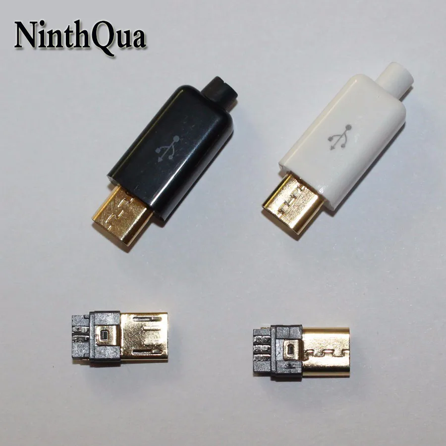 10 комплектов DIY Micro USB Тип B папа 5 контактов четыре шт. в сборе разъем 4 1 черный