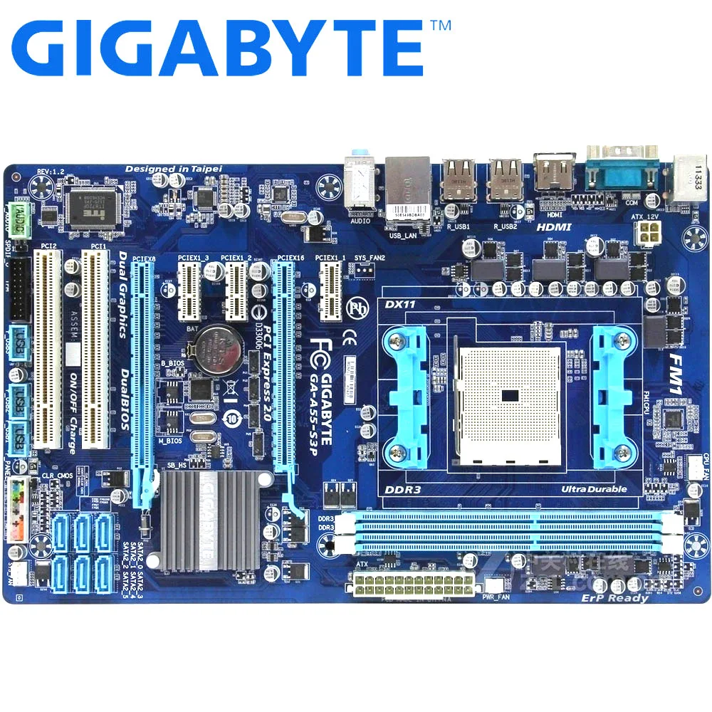 Настольная Материнская плата GIGABYTE GA A55 S3P A75 Socket FM1 для A8 A6 A4 E2 32G ATX оригинальная