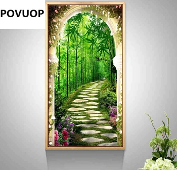 

POVUOP diamond embroidery 50X100cm full diamond embroidery Deep in Bamboo Mountain painting round diamond cross stitch