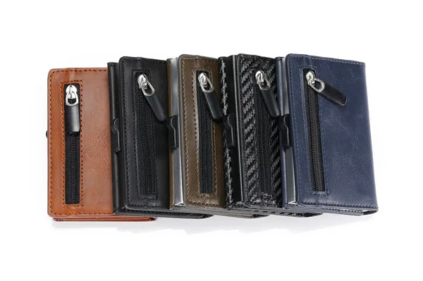 BISI GORO RFID Carbon Fiber Wallet PU Leather Card Case Single Box Smart Credit Card Holder New Arrival RFID Coin Purse