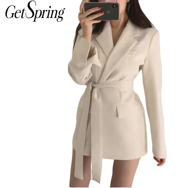 

GETSRING Women Coat Women Suit Women Black White Bandage Vintage Long Blazer Solid Casual Large Size Blazers Women 2019 Fashion
