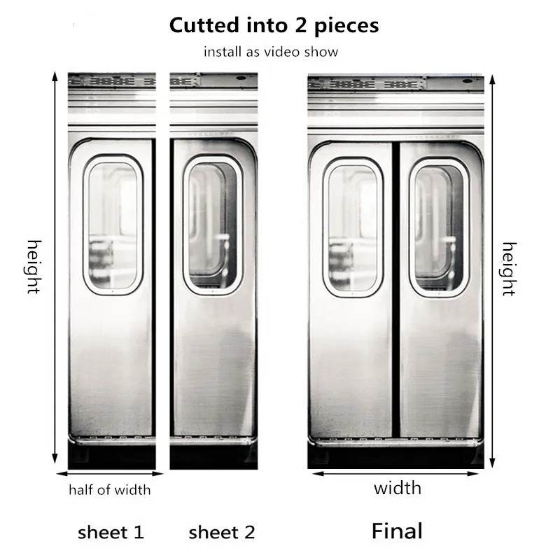 Пользовательские размеры 3D наклоняющаяся башня двери наклейки поделки ПВХ ремонт дверей дома наклейки самоклеющиеся обои для гостиной плакат - Цвет: 019-cutted into 2pcs