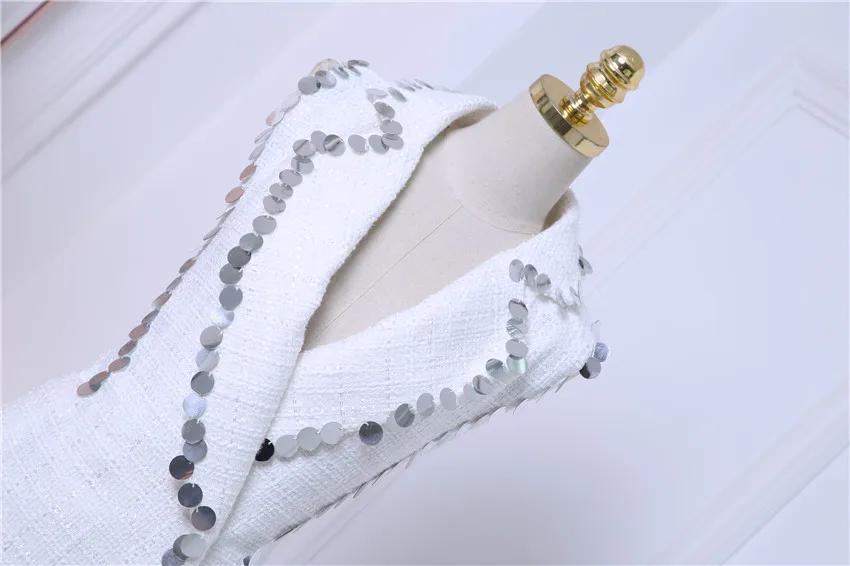 Cakucool Women Sequins Vest Autumn Wool Blend Turn-down Collar Formal Office Lady Waistcoat Slim Sleeveless Jacket Female White Cakucool Women Sequins Vest Autumn Wool Blend Turn-down Collar Formal Office Lady Waistcoat Slim Sleeveless Jacket Female White