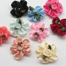 30 шт. атласная лента цветы с бусинами листьев розы свадебные Швейные Аппликации Ремесло